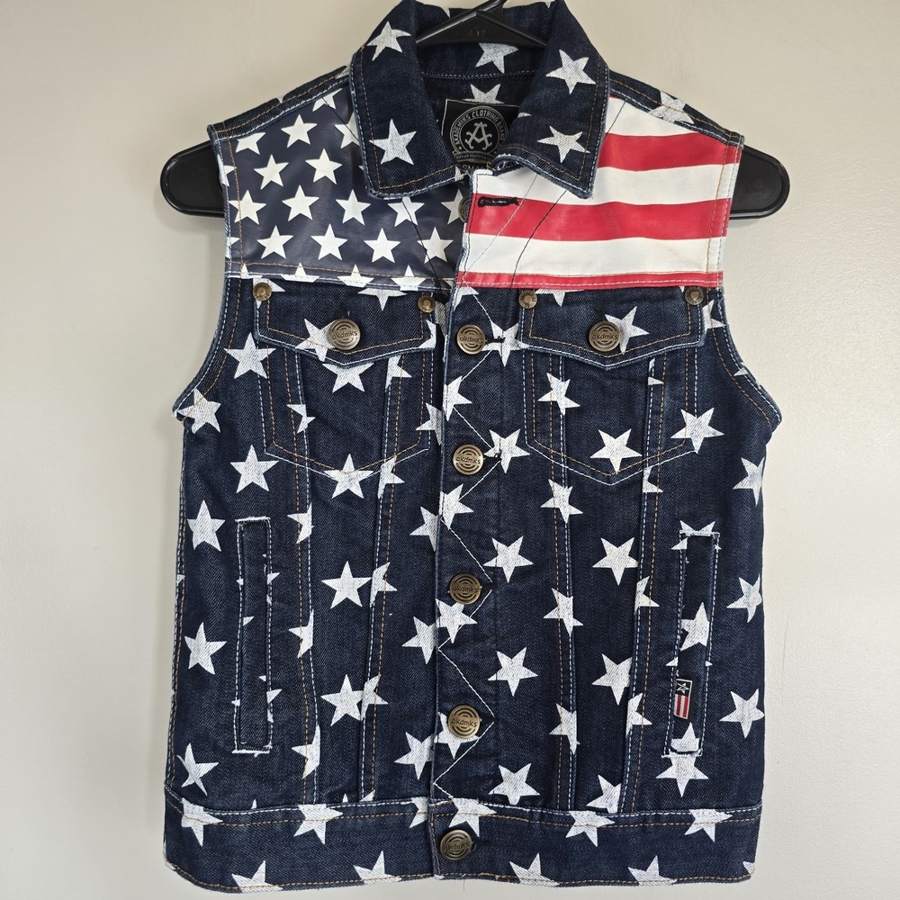 Akademiks Vest 8 Yrs Boys Girls  Y2k 90s 00s American Flag Jean Biker Grunge.B44